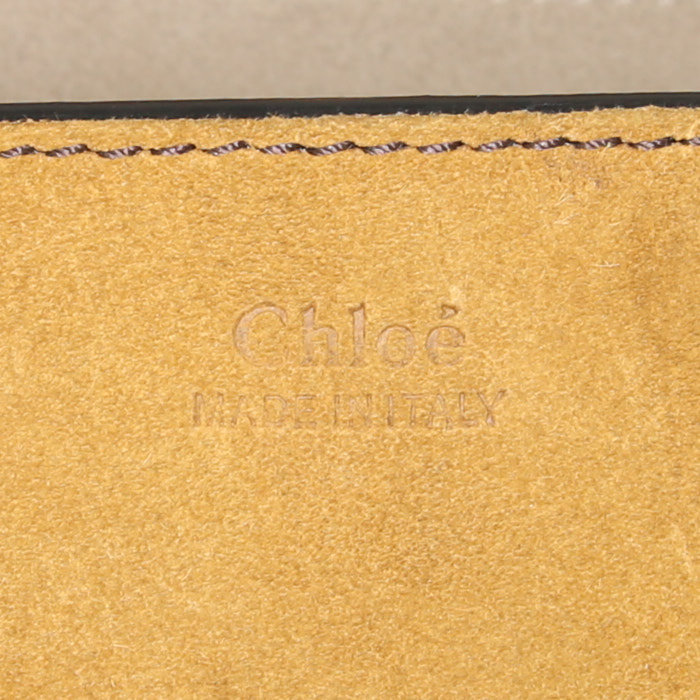 Sac bandoulière Chloé Drew en cuir et daim jaune safran marron et noir - Detail D3
