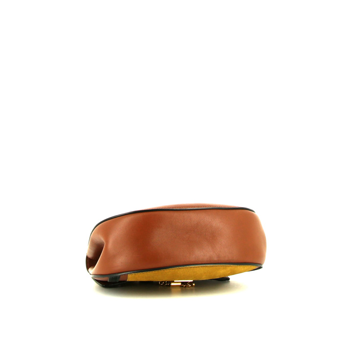 Sac bandoulière Chloé Drew en cuir et daim jaune safran marron et noir - Detail D4