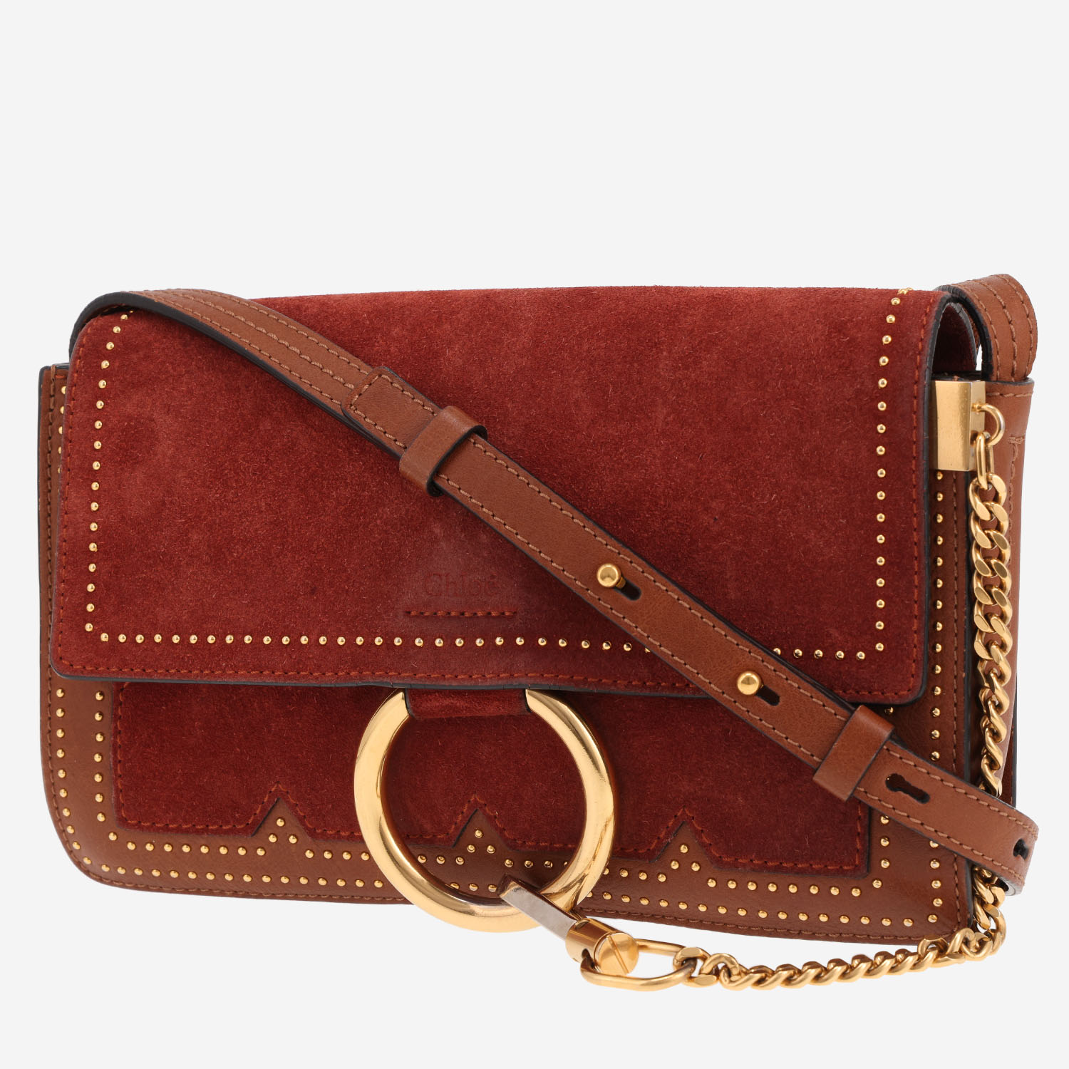 Chloé Faye handbag in brown leather and burgundy suede