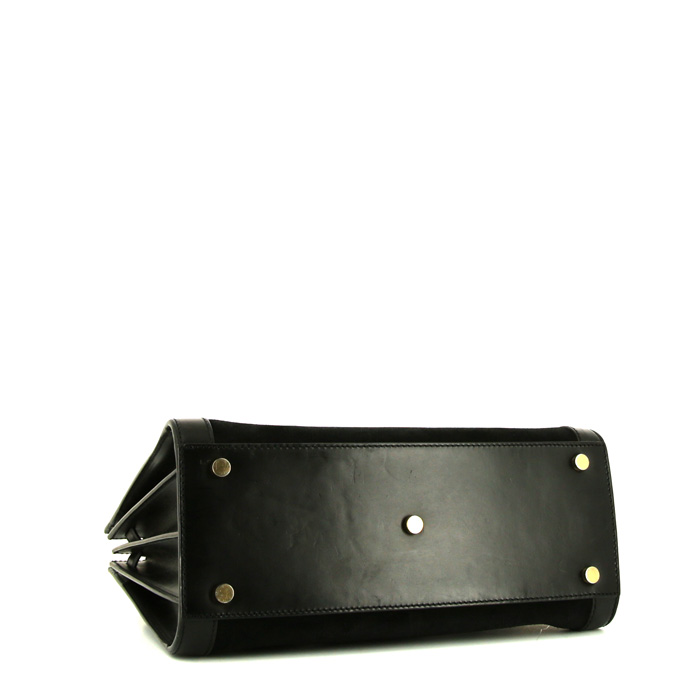 Saint Laurent Sac de jour handbag in black leather and black suede - Detail D5