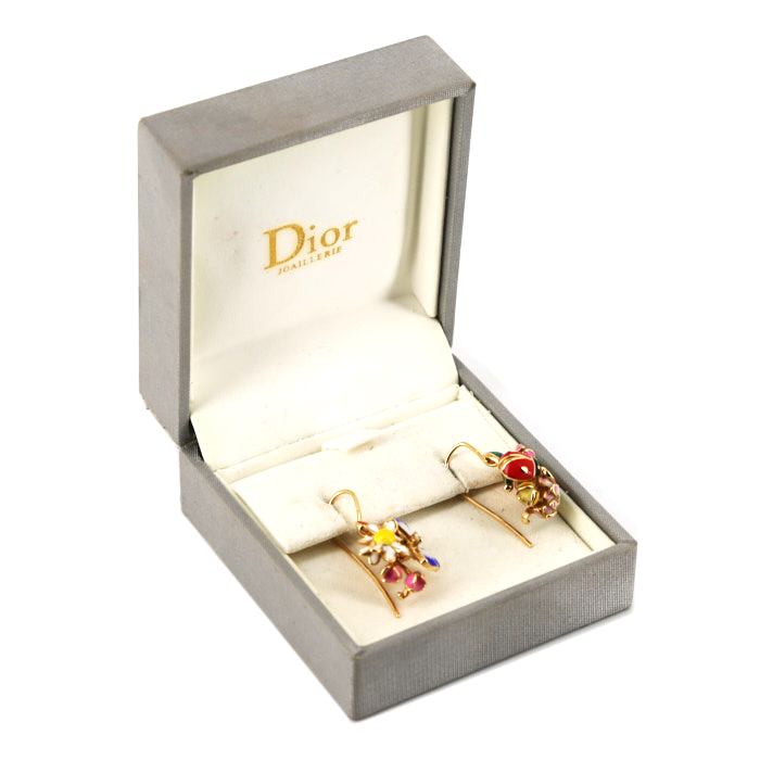 Pendientes Dior Diorette en oro amarillo,  esmalte y diamantes - Detail D2