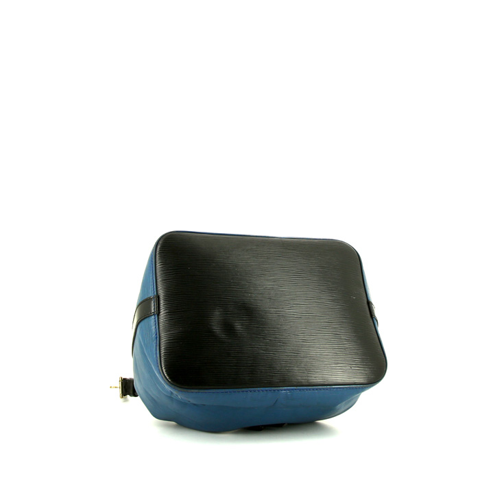 Sac à main Louis Vuitton petit Noé en cuir épi bleu et cuir noir - Detail D4