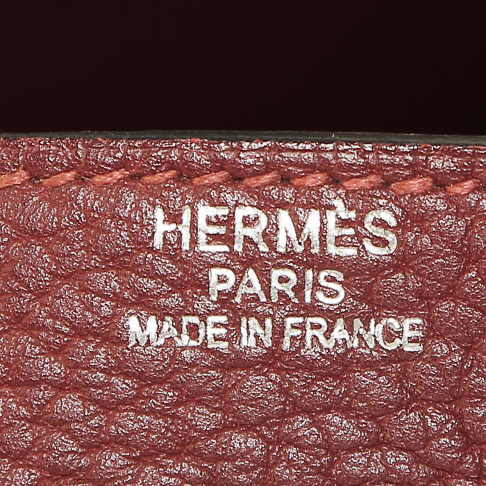 Bolso de mano Hermès Birkin 40 cm en cuero togo color burdeos - Detail D3