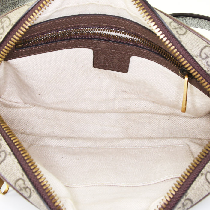 Pochette-ceinture Gucci en toile monogram enduite beige et cuir marron - Detail D2