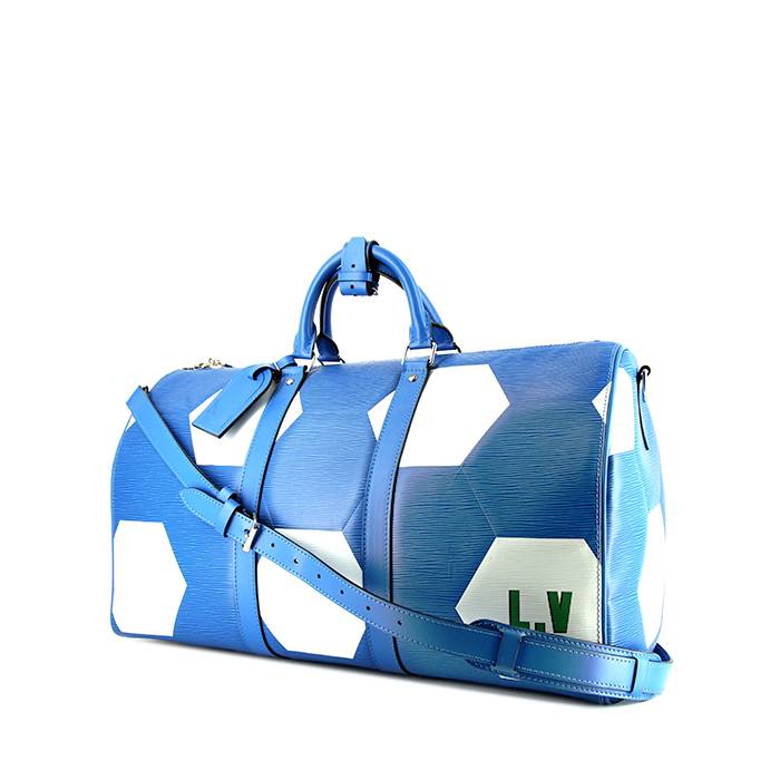 Bolso de fin de semana Louis Vuitton Keepall Editions Limitées en cuero Epi azul y blanco - 00pp