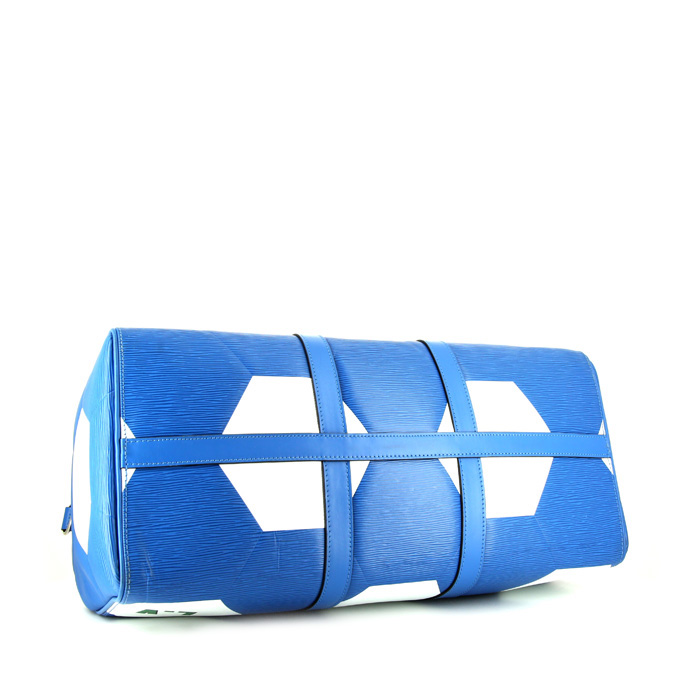 Louis Vuitton  Keepall Editions Limitées weekend bag  in blue and white epi leather - Detail D5