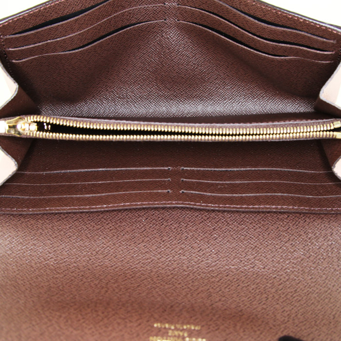 Billetera Louis Vuitton en cuero rosa y lona a cuadros ébano - Detail D2