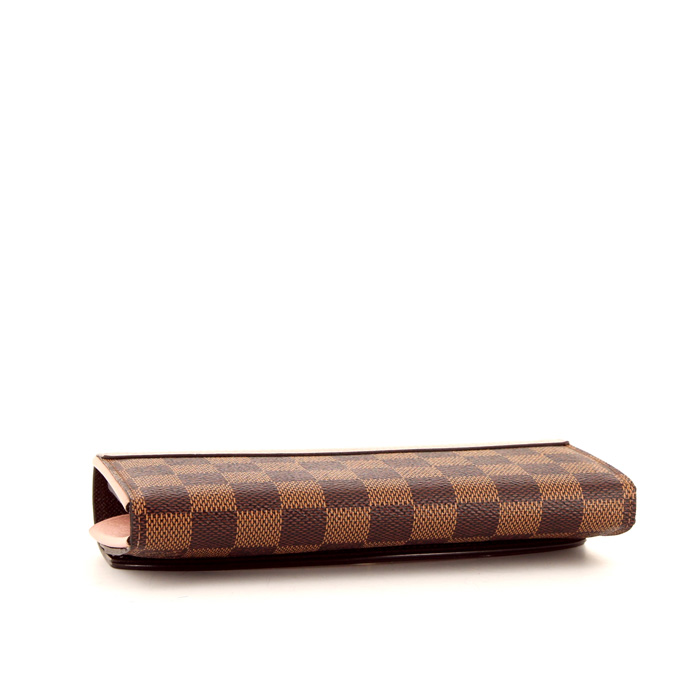 Portefeuille Louis Vuitton Emilie en cuir rose et toile damier ébène - Detail D4