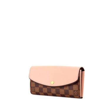 Louis Vuitton wallet in pink leather and ebene damier canvas