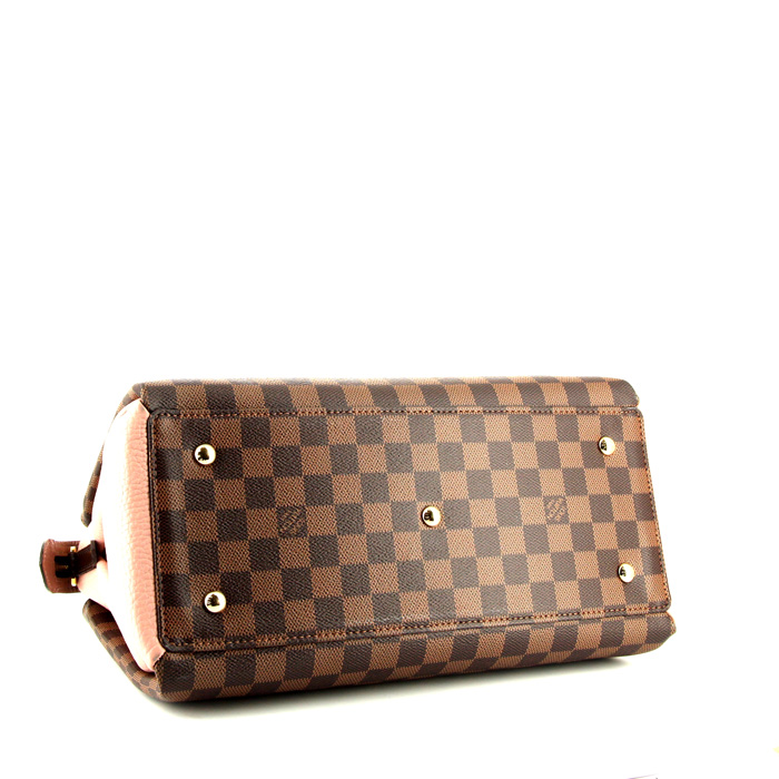 Louis Vuitton Normandy handbag in brown damier canvas and pink leather - Detail D4