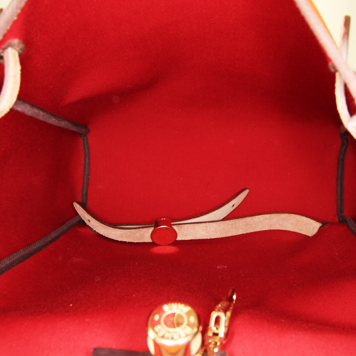 Mochila Hermes en lona y cuero naranja y roja - Detail D2