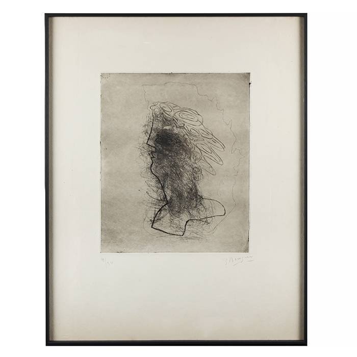 Georges Braque, "Grande tête", eau-forte en noir sur papier Auvergne, signée, numérotée et encadrée, de 1950 - 00pp