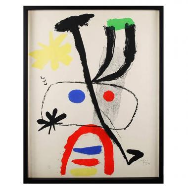 Joan Miró, "Personnage aux étoiles", lithograph in colors on paper, signed, numbered, dated and framed, of 1950
