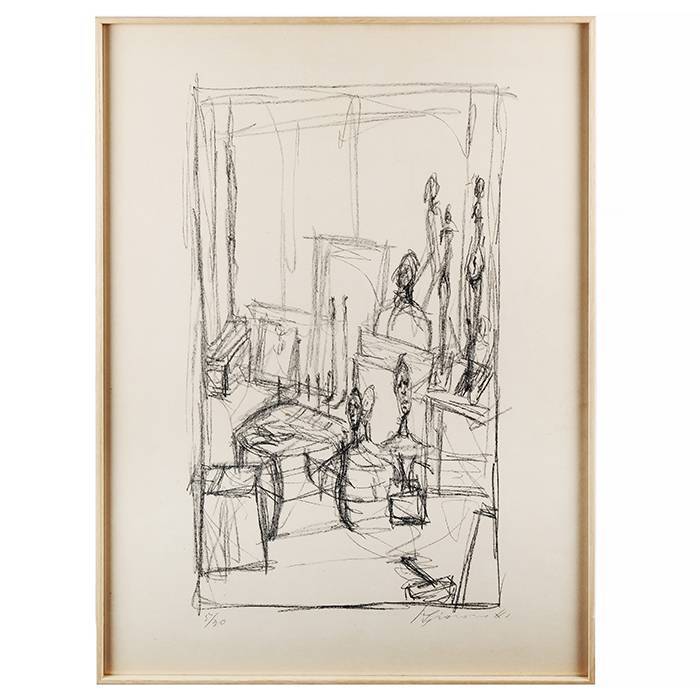 Alberto Giacometti, "Têtes et tabourets", lithographie sur papier Arches, signée, numérotée et encadrée, de 1954 - 00pp
