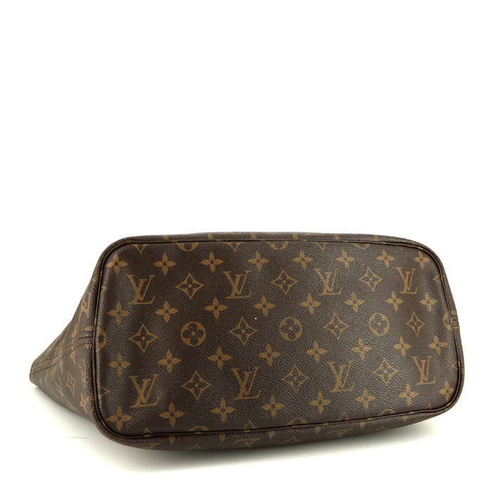 Sac cabas Louis Vuitton Neverfull moyen modèle en toile monogram marron et cuir naturel - Detail D4