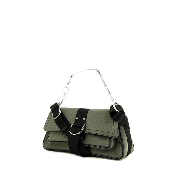 Dior Vintage handbag in khaki satin and black canvas - 00pp