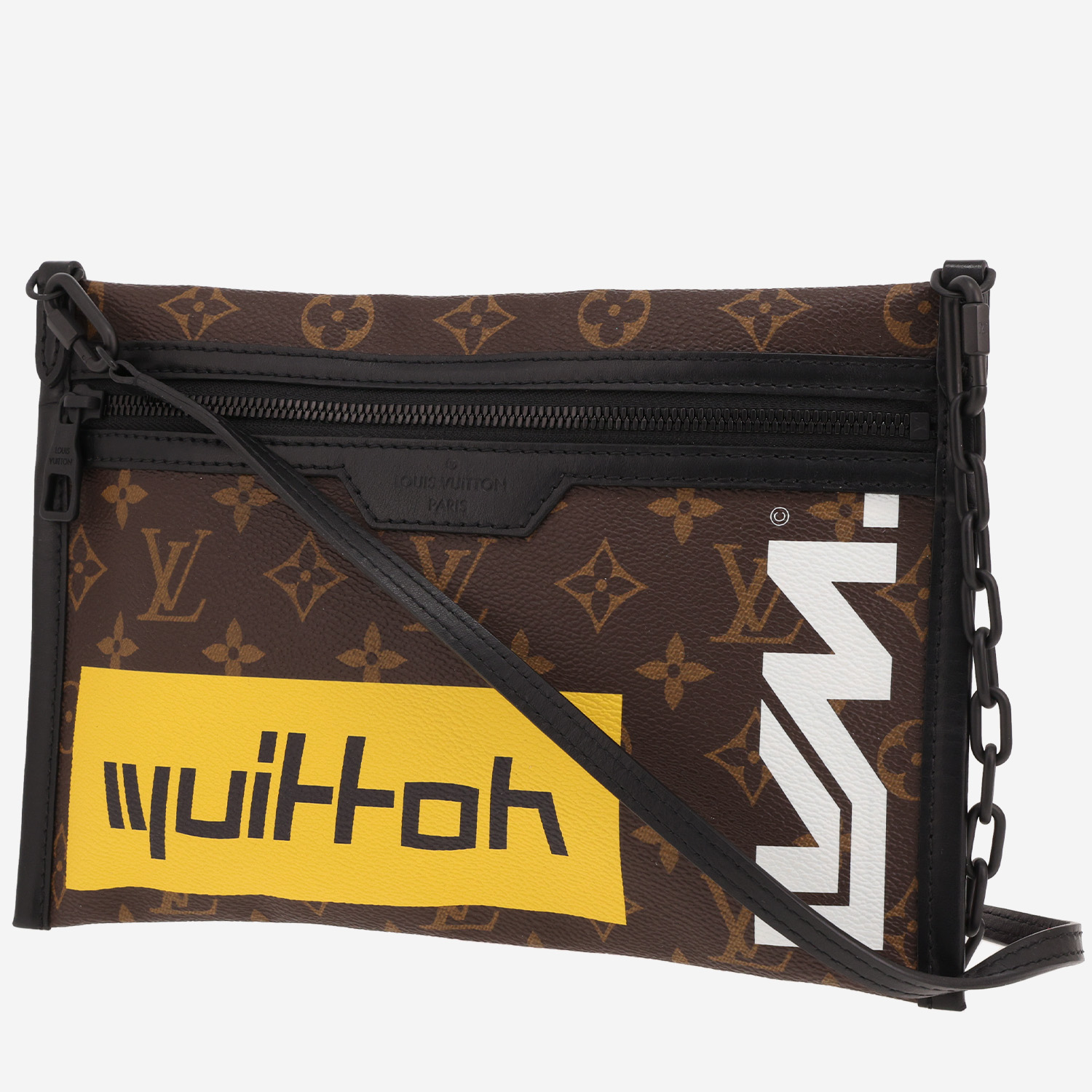 Louis Vuitton Double Flat Messenger shoulder bag in brown monogram canvas and black leather