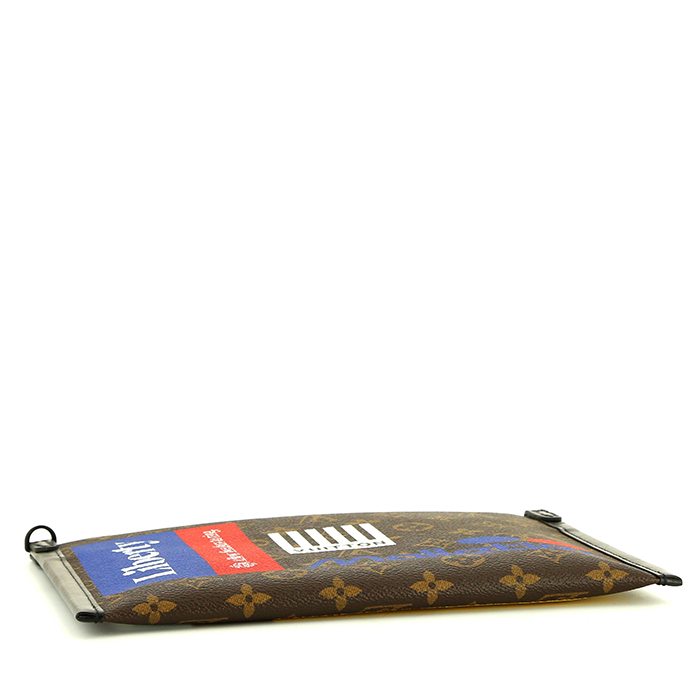 Louis Vuitton  Double Flat Messenger shoulder bag  in brown monogram canvas  and black leather - Detail D5