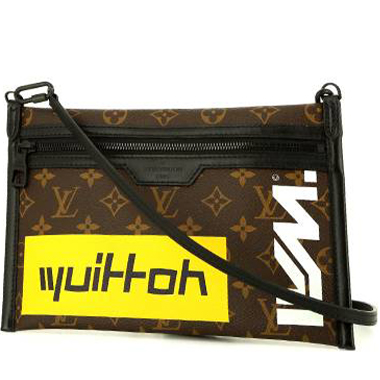 Sac bandoulière Louis Vuitton  Double Flat Messenger en toile monogram enduite marron et cuir noir