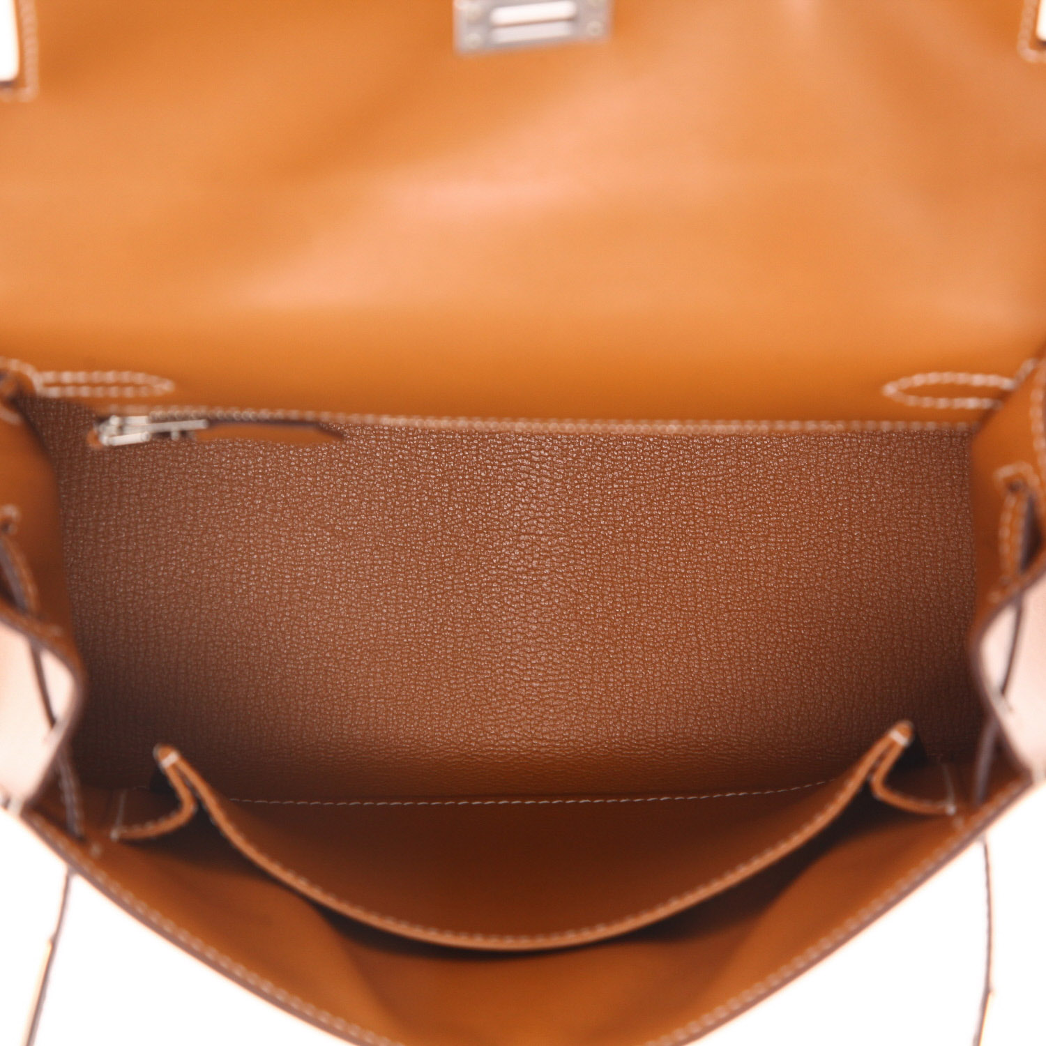 Hermes Kelly 25 cm handbag in gold box leather - Detail D3