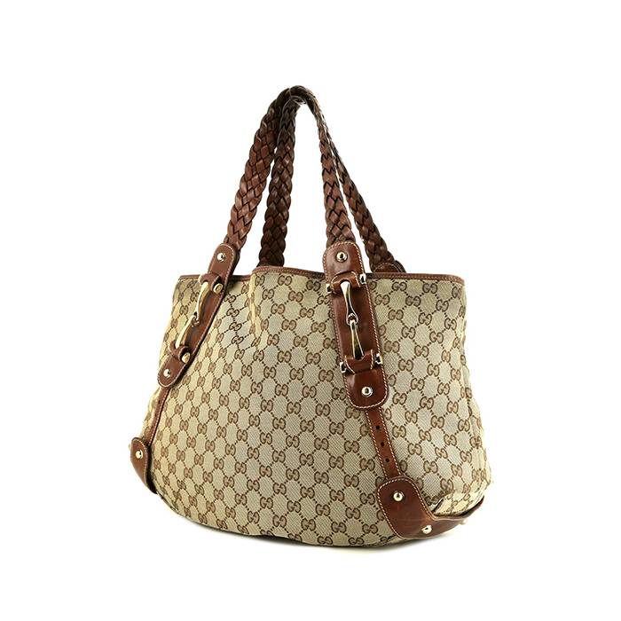 Shopping bag Gucci Gucci Vintage in tela monogram grigia e pelle marrone - 00pp