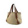 Gucci Gucci Vintage shopping bag in grey monogram canvas and brown leather - 00pp thumbnail