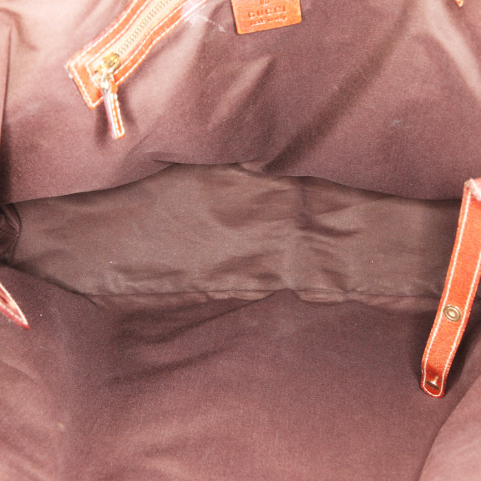 Sac cabas Gucci Gucci Vintage en toile monogram grise et cuir marron - Detail D2