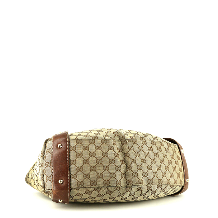 Sac cabas Gucci Gucci Vintage en toile monogram grise et cuir marron - Detail D4