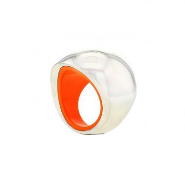 Sortija en forma de bola Hermès Quark en plata y resina naranja