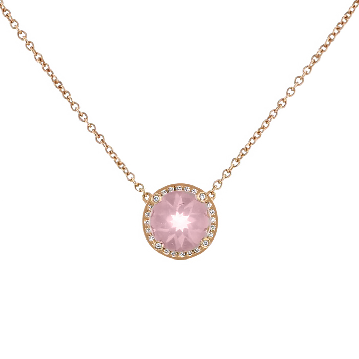 Poiray Fille Cabochon necklace in pink gold,  quartz and diamonds - 00pp