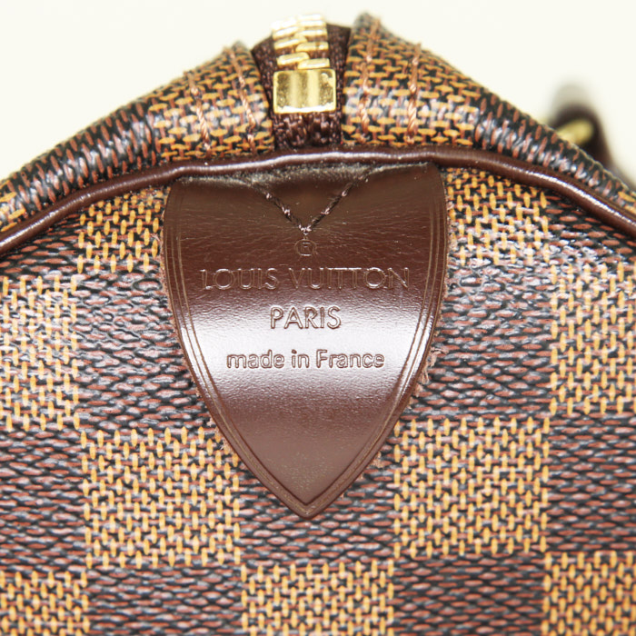 Borsa Louis Vuitton Speedy 30 in tela a scacchi ebana e pelle marrone - Detail D3