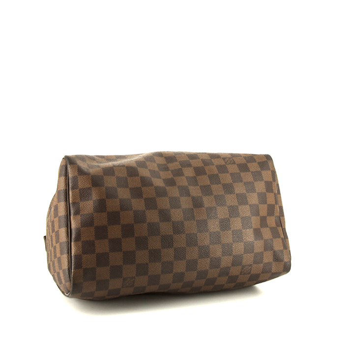 Louis Vuitton Speedy 30 handbag in ebene damier canvas and brown leather - Detail D4