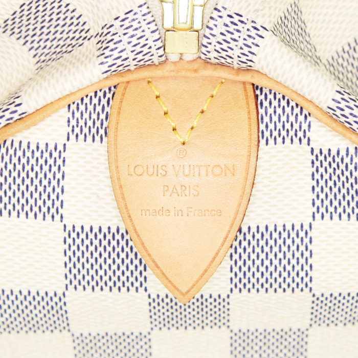 Louis Vuitton Speedy 30 handbag in azur damier canvas and natural leather - Detail D3