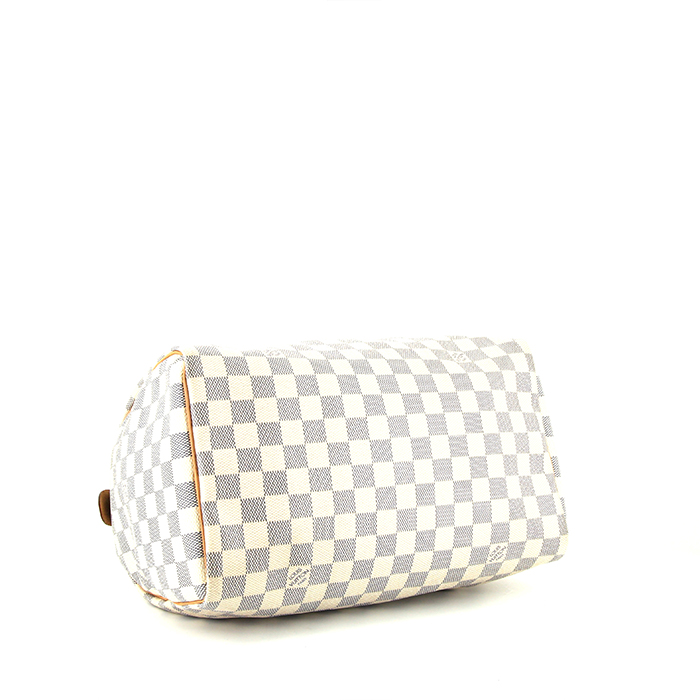Sac à main Louis Vuitton Speedy 30 en toile damier azur et cuir naturel - Detail D4