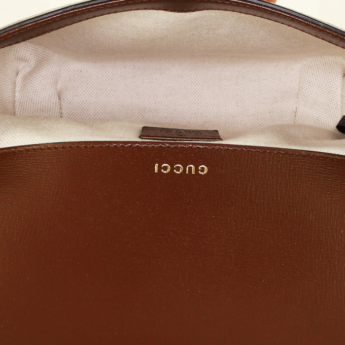 Gucci 1955 Horsebit mini shoulder bag in beige monogram canvas and brown leather - Detail D3