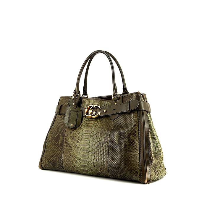 Shopping bag Gucci in pitone verde kaki - 00pp