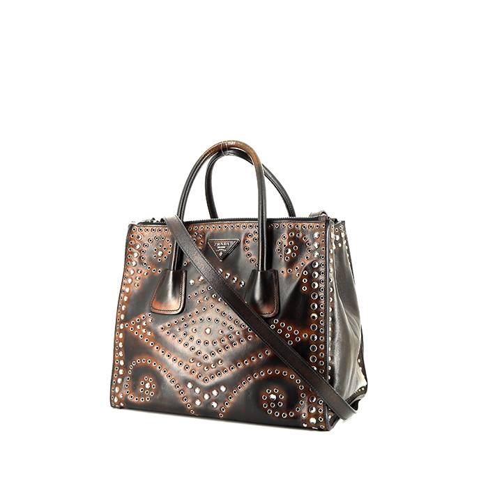 Prada shopping bag in black and brown shading leather saffiano - 00pp