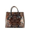 Shopping bag Prada in pelle saffiano nera e marrone decorazione con chiodi in metallo argentato - 360 thumbnail