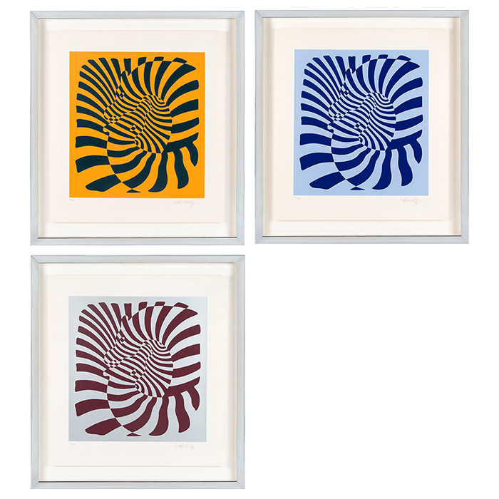 Victor Vasarely, "Zebrapar Bleu", sérigraphie en couleurs sur papier vélin, signée, numérotée et encadrée, de 1987 - Detail D5