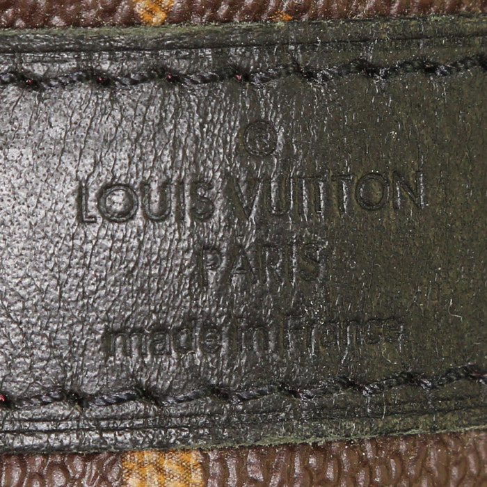Sac de voyage Louis Vuitton Keepall 55 cm en toile monogram Macassar marron et cuir noir - Detail D4