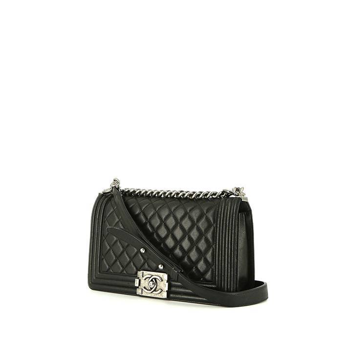 Chanel Boy handbag in black quilted leather - 00pp