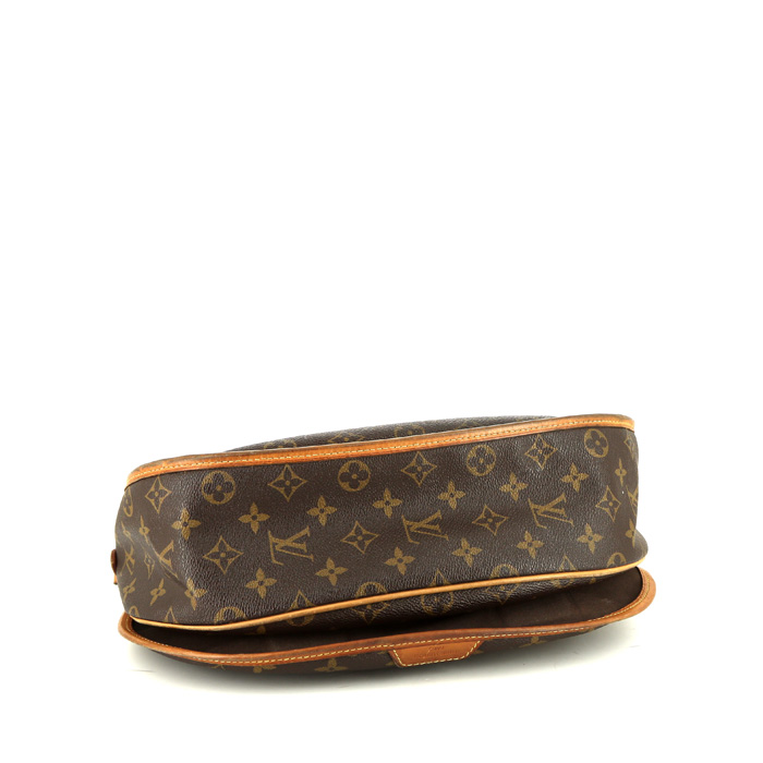 Borsa a tracolla Louis Vuitton Menilmontant modello grande in tela monogram marrone e pelle naturale - Detail D4