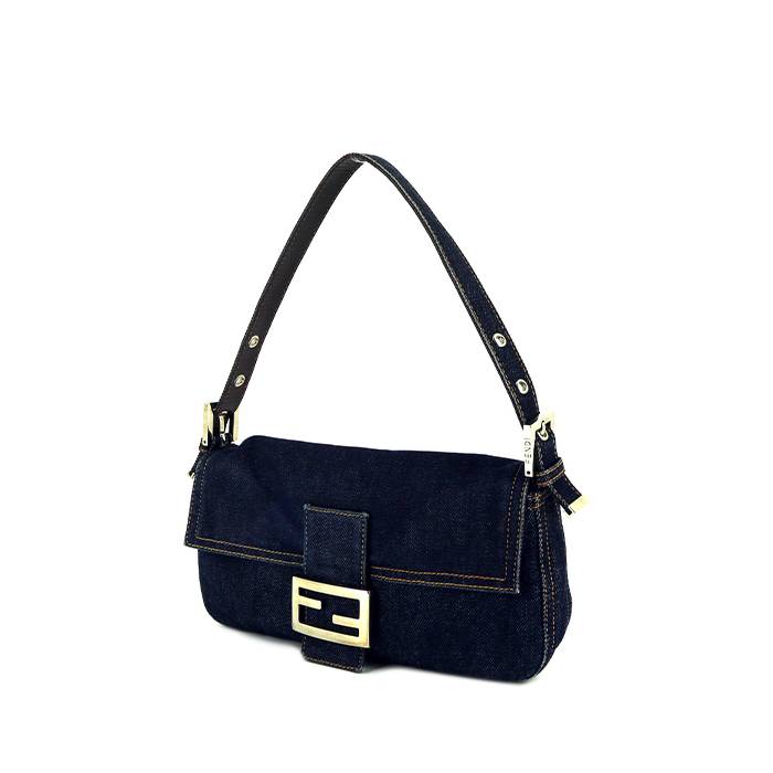 Fendi Baguette handbag in blue denim canvas and brown leather - 00pp