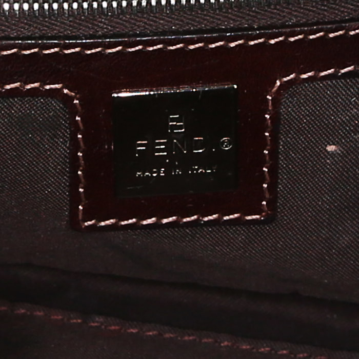 Borsa Fendi Baguette in tela denim blu e pelle marrone - Detail D3