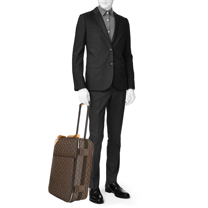 Valise Louis Vuitton  Pegase en toile monogram marron et cuir naturel - Detail D1