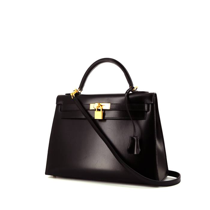 Hermès Kelly 32 cm Handbag in Black Box Leather