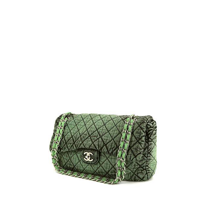 Borsa Chanel Timeless jumbo in tela denim verde e nera - 00pp