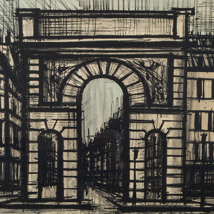 Bernard Buffet, "La porte Saint-Martin", lithograph in colors on Vélin paper, signed, numbered and framed, of 1962 - Detail D4
