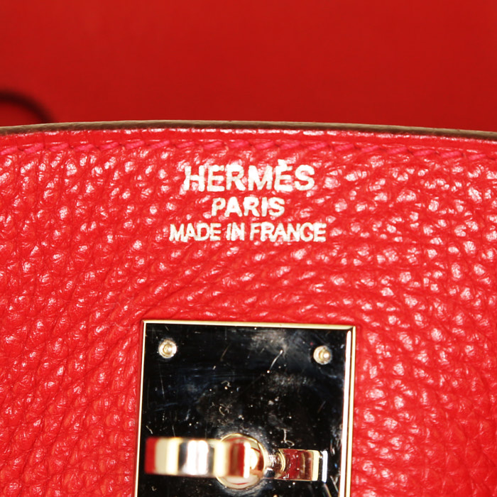 Bolso de mano Hermes Birkin 40 cm en cuero togo rojo - Detail D3