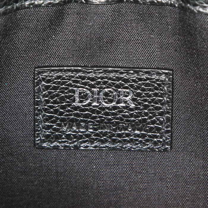 Dior Pochette Saddle handbag in blue monogram canvas Oblique and blue leather - Detail D3